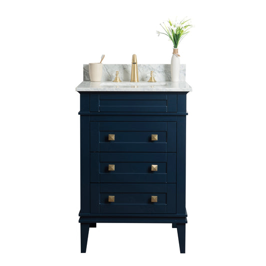 Legion Furniture 24" Navy Blue Freestanding Vanity With Carrara White Marble Top and White Ceramic Sink
