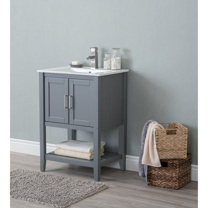 Legion Furniture 24" Westchester Gray Freestanding Vanity With White Ceramic Top and Integrated Sink