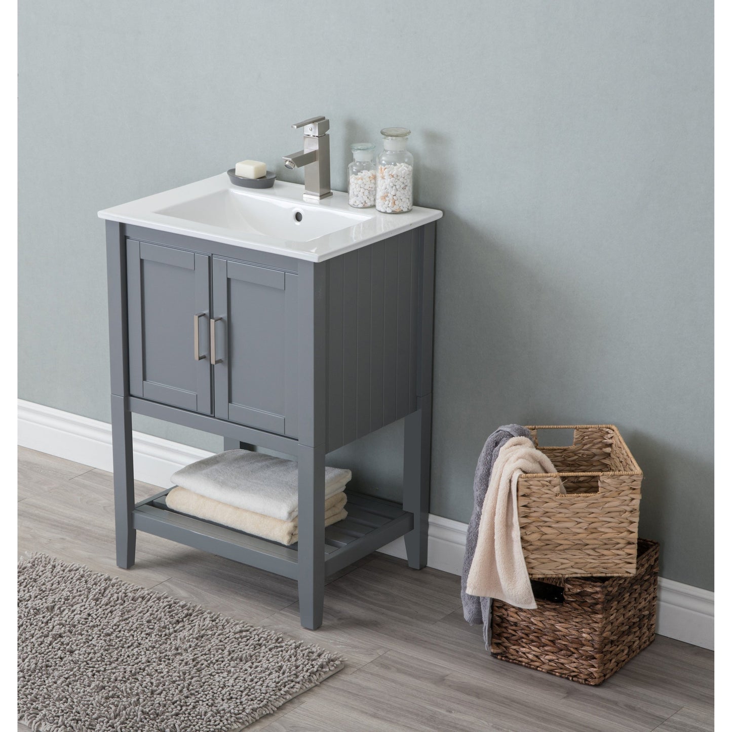 Legion Furniture 24" Westchester Gray Freestanding Vanity With White Ceramic Top and Integrated Sink