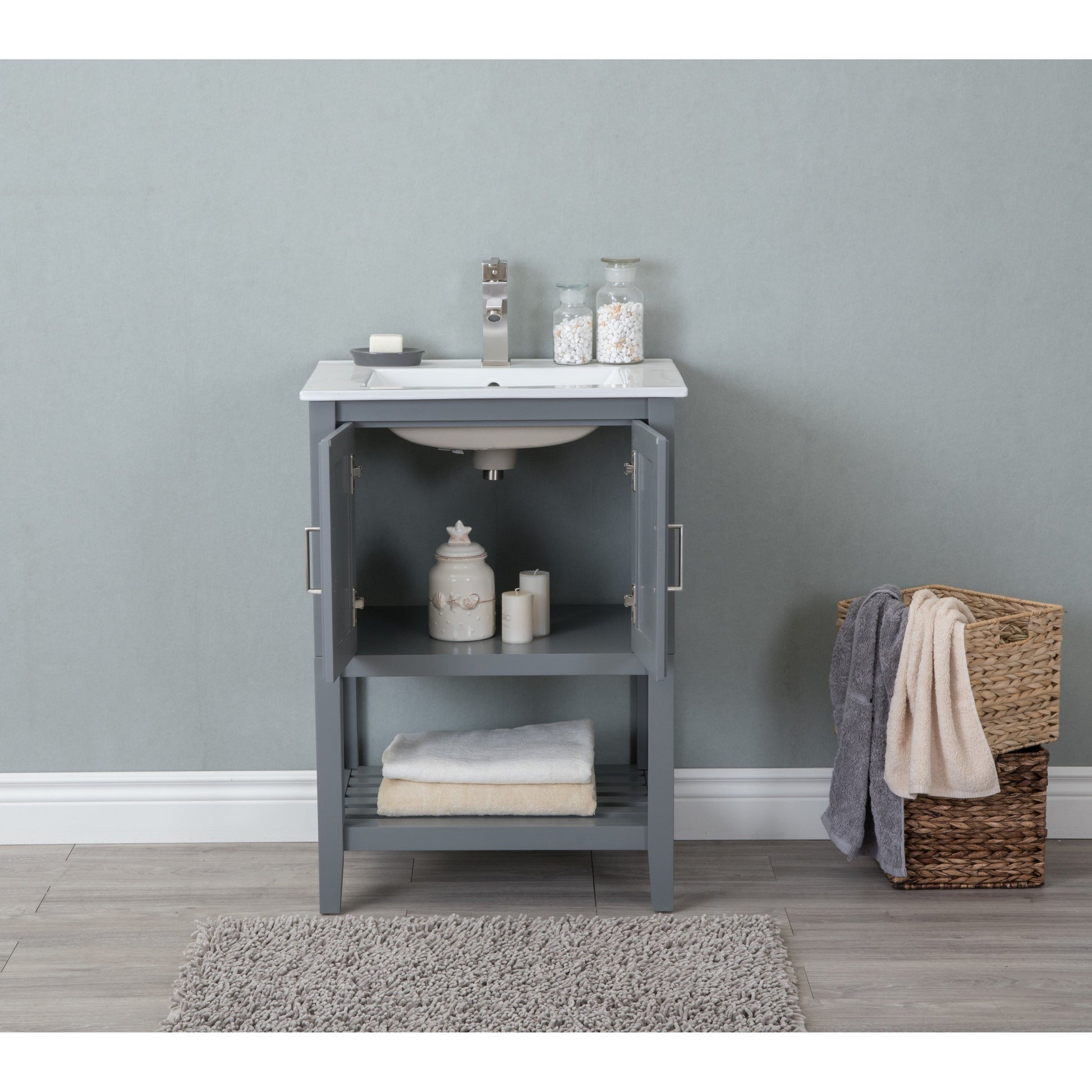 Legion Furniture 24" Westchester Gray Freestanding Vanity With White Ceramic Top and Integrated Sink