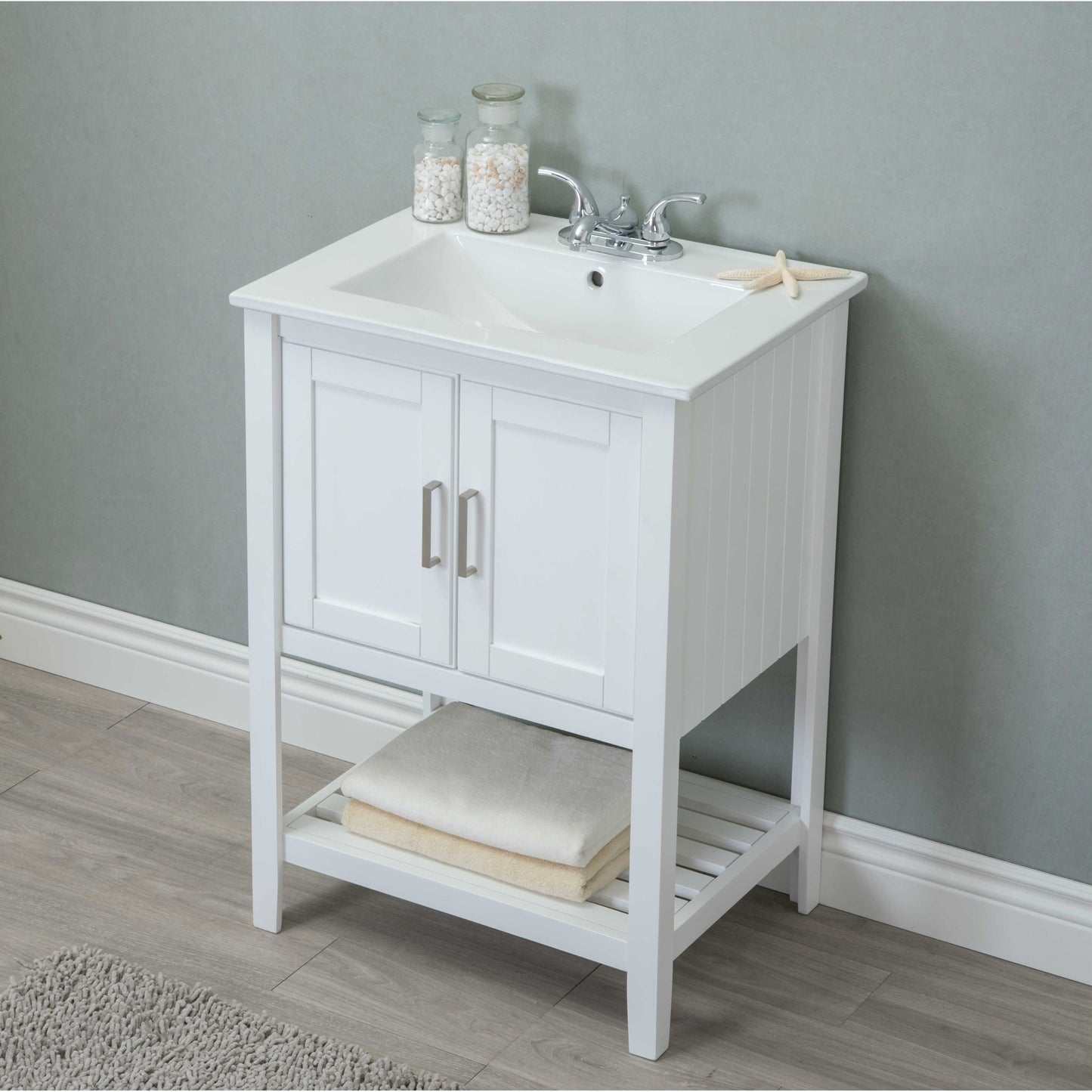 Legion Furniture 24" White Freestanding Vanity With White Ceramic Top and Sink