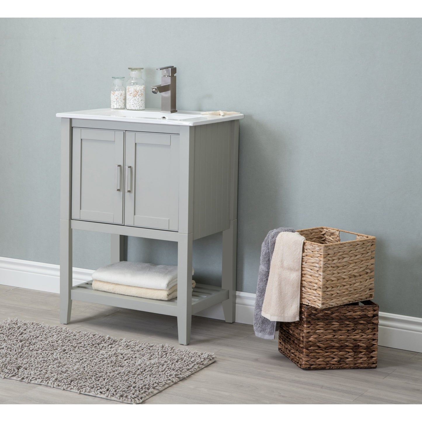 Legion Furniture 24" White Gray Freestanding Vanity With White Ceramic Top and Integrated Sink