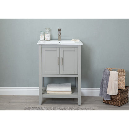Legion Furniture 24" White Gray Freestanding Vanity With White Ceramic Top and Integrated Sink