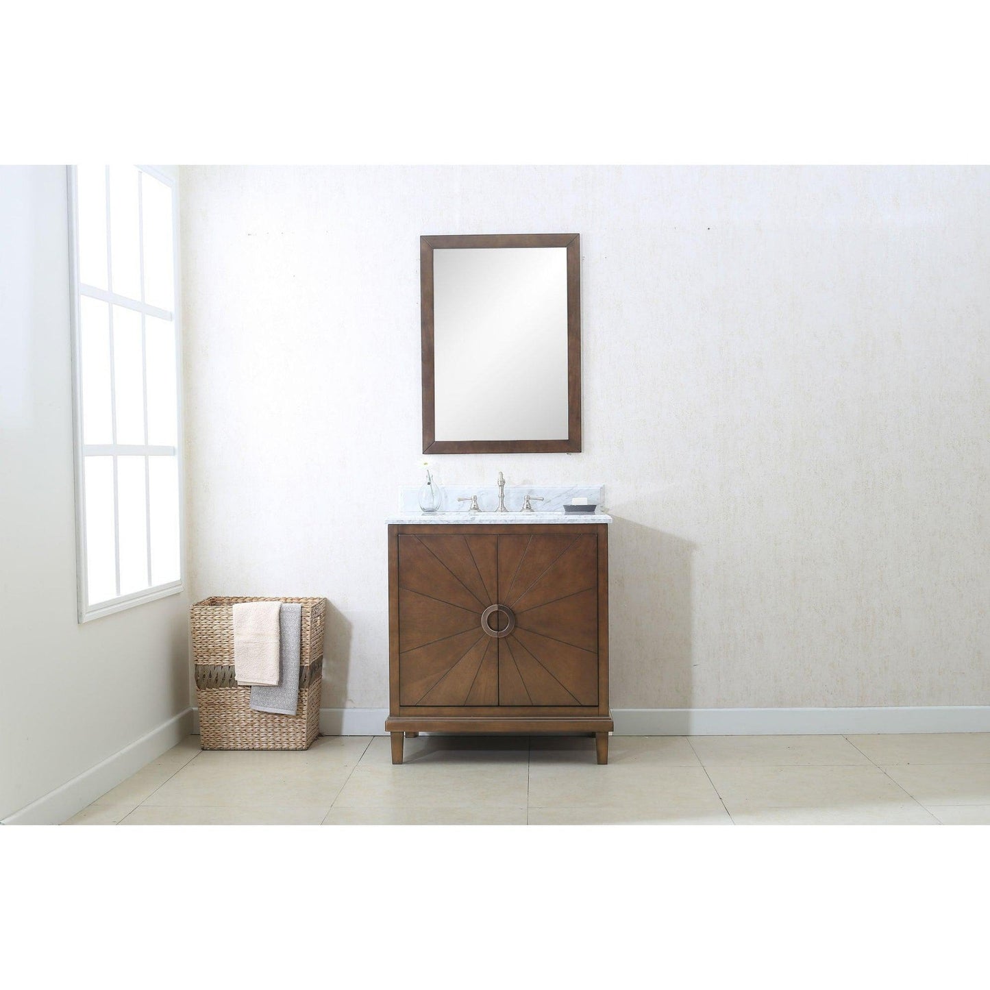 Legion Furniture 30" Antique Coffee Freestanding Vanity With Carrara White Marble Top and White Ceramic Sink