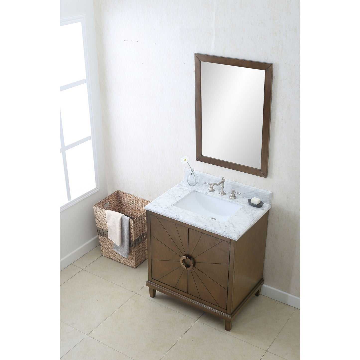 Legion Furniture 30" Antique Coffee Freestanding Vanity With Carrara White Marble Top and White Ceramic Sink