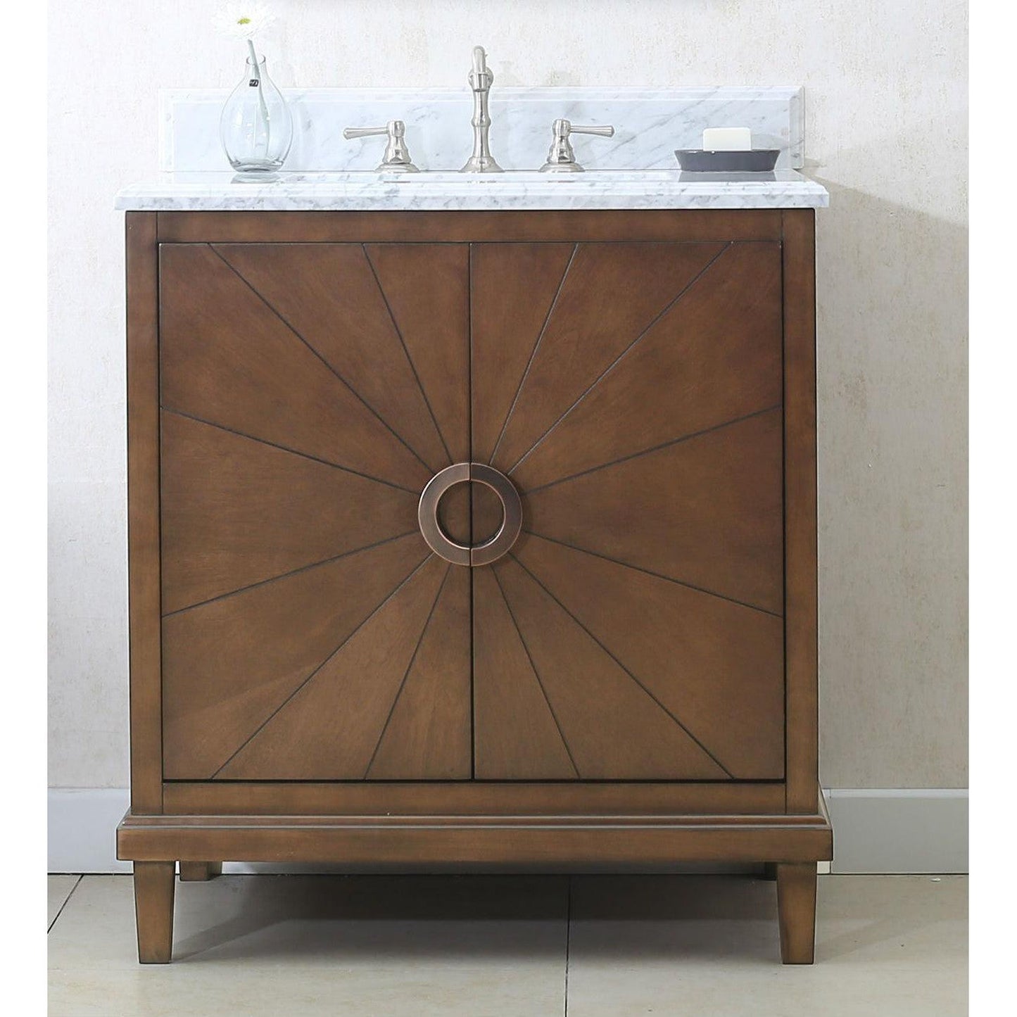 Legion Furniture 30" Antique Coffee Freestanding Vanity With Carrara White Marble Top and White Ceramic Sink