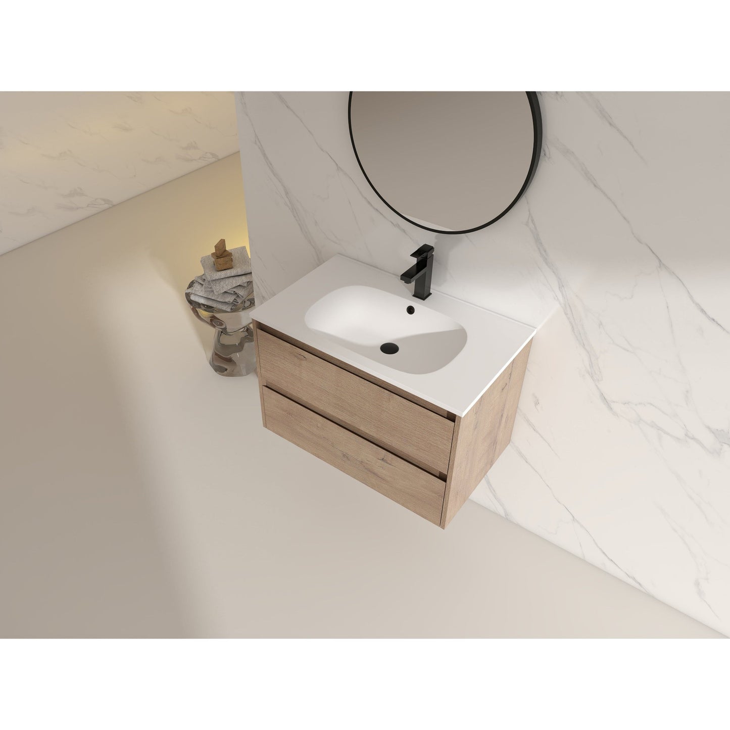 Legion Furniture 30" Natural Wood Wall Mounted Vanity With White SMC Basin