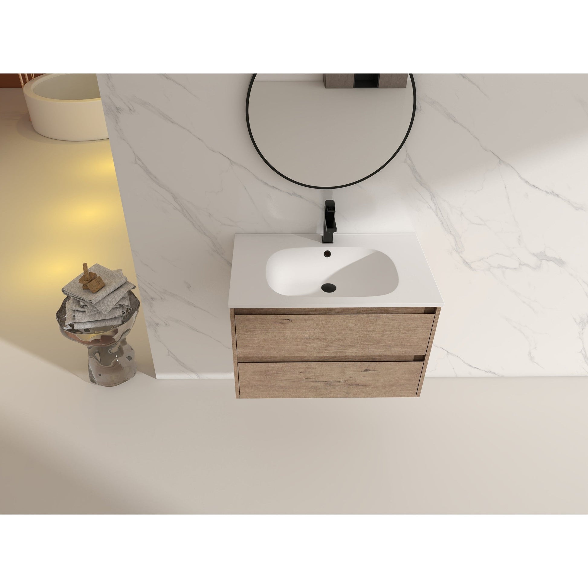 Legion Furniture 30" Natural Wood Wall Mounted Vanity With White SMC Basin