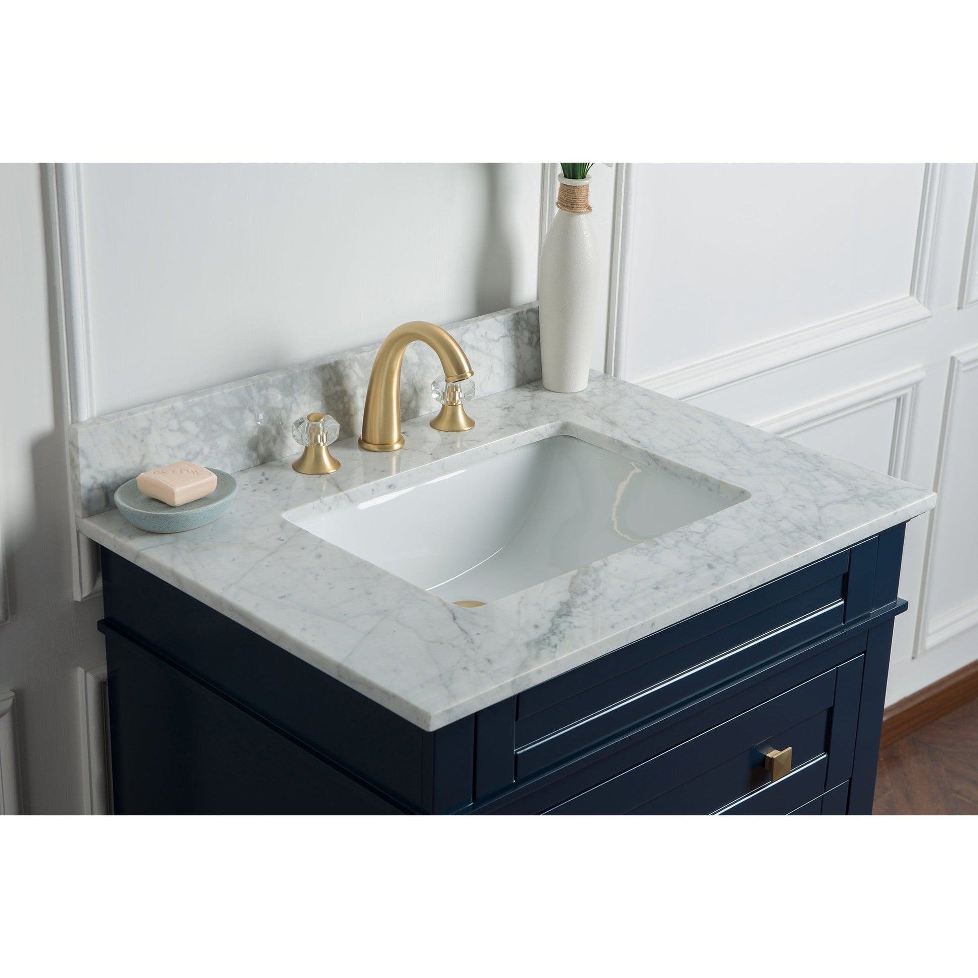 Legion Furniture 30" Navy Blue Freestanding Vanity With Carrara White Marble Top and White Ceramic Sink