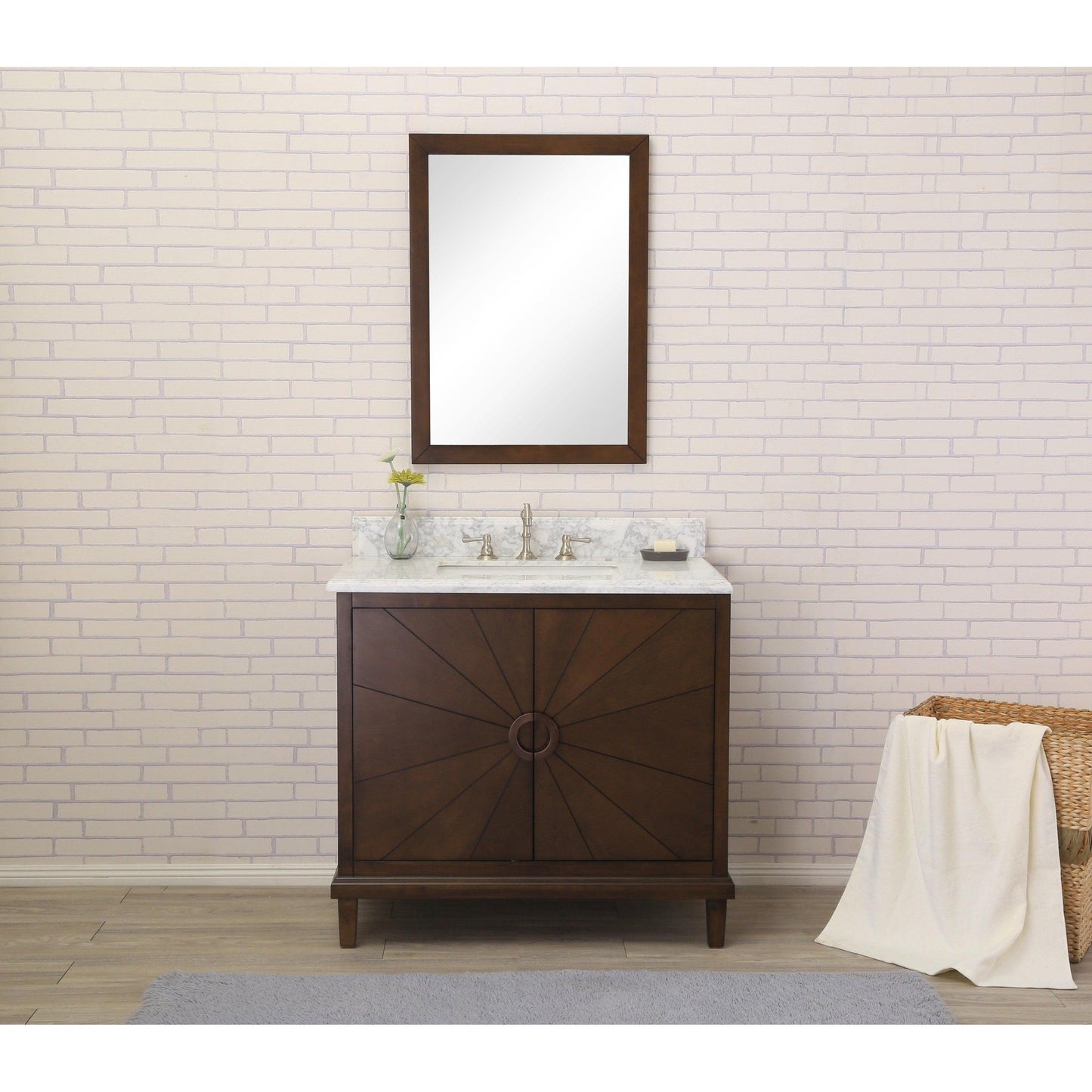 Legion Furniture 36" Antique Coffee Freestanding Vanity With Carrara White Marble Top and White Ceramic Sink