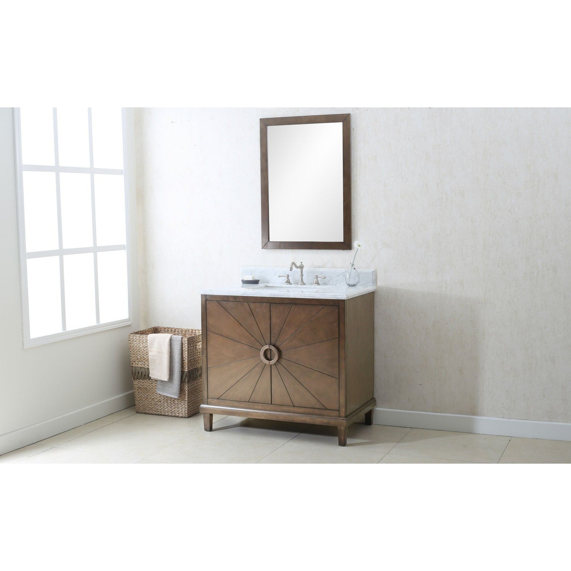 Legion Furniture 36" Antique Coffee Freestanding Vanity With Carrara White Marble Top and White Ceramic Sink