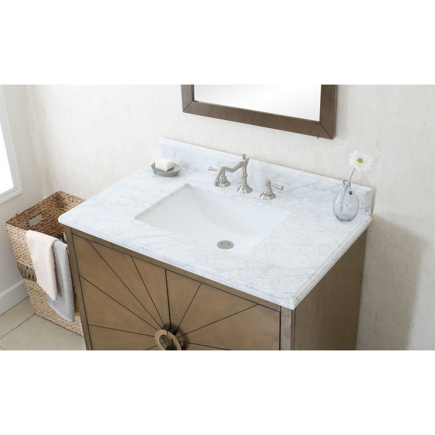 Legion Furniture 36" Antique Coffee Freestanding Vanity With Carrara White Marble Top and White Ceramic Sink