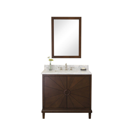 Legion Furniture 36" Antique Coffee Freestanding Vanity With Carrara White Marble Top and White Ceramic Sink
