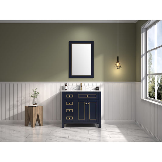 Legion Furniture 36" Blue Freestanding Vanity With White Marble Top and Single White Ceramic Sink