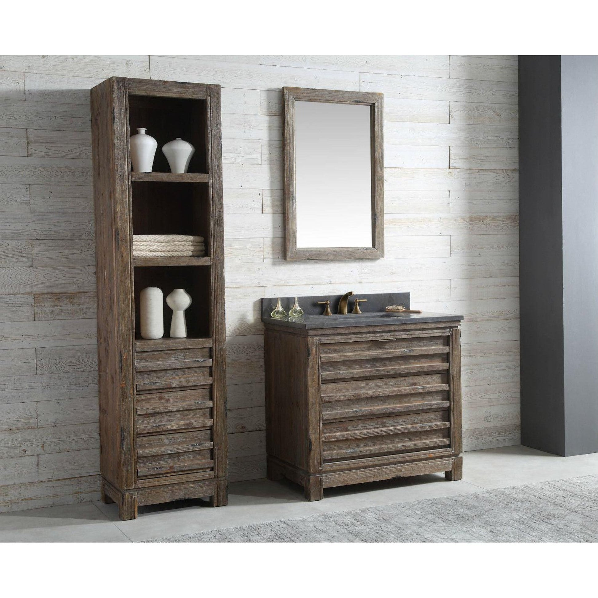 Legion Furniture 36" Brown Rustic Freestanding Vanity With Moon Stone Top, Backsplash and White Ceramic Sink