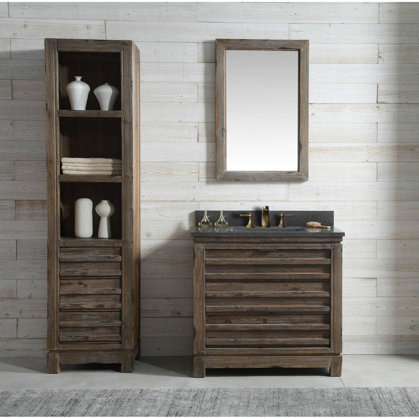 Legion Furniture 36" Brown Rustic Freestanding Vanity With Moon Stone Top, Backsplash and White Ceramic Sink