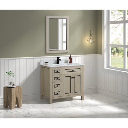 Legion Furniture 36" Light Oak Freestanding Vanity With White Marble Top and Single White Ceramic Sink