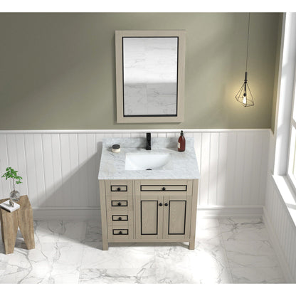 Legion Furniture 36" Light Oak Freestanding Vanity With White Marble Top and Single White Ceramic Sink