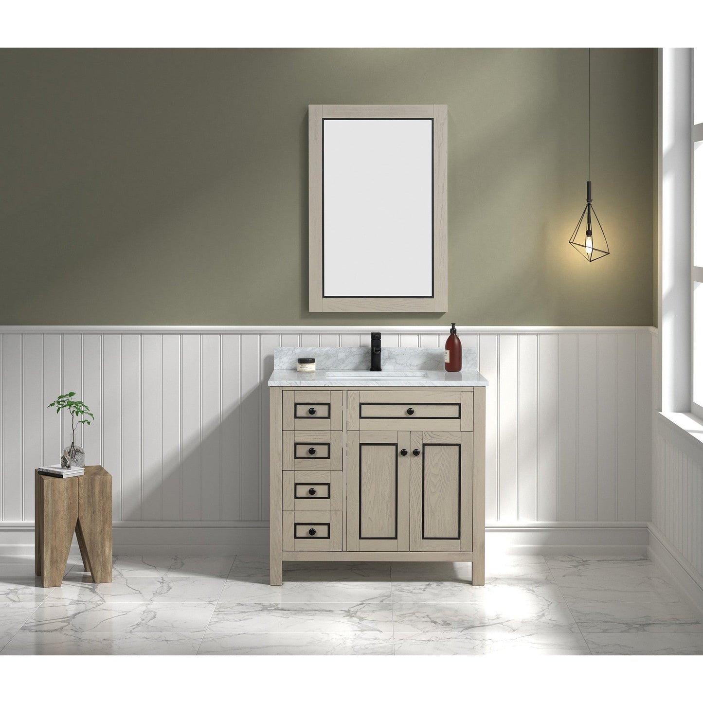 Legion Furniture 36" Light Oak Freestanding Vanity With White Marble Top and Single White Ceramic Sink