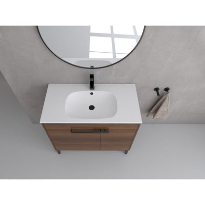 Legion Furniture 36" Natural Wood Freestanding Vanity With White SMC Basin