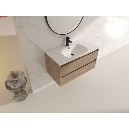 Legion Furniture 36" Natural Wood Wall Mounted Vanity With White SMC Basin