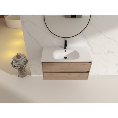 Legion Furniture 36" Natural Wood Wall Mounted Vanity With White SMC Basin
