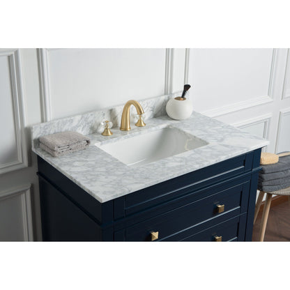 Legion Furniture 36" Navy Blue Freestanding Vanity With Carrara White Marble Top and White Ceramic Sink