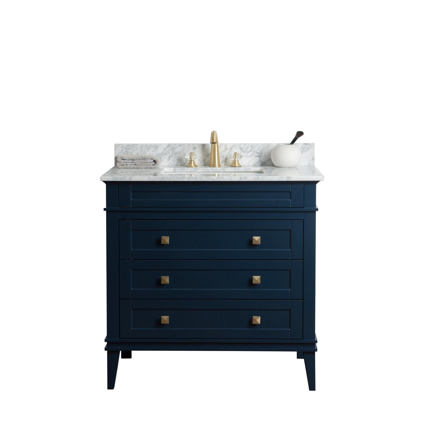 Legion Furniture 36" Navy Blue Freestanding Vanity With Carrara White Marble Top and White Ceramic Sink