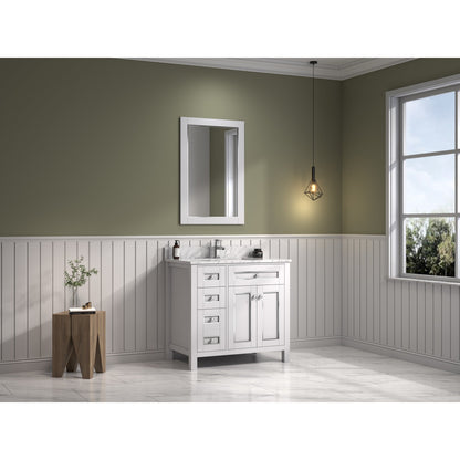 Legion Furniture 36" White Freestanding Vanity With White Marble Top and Single White Ceramic Sink