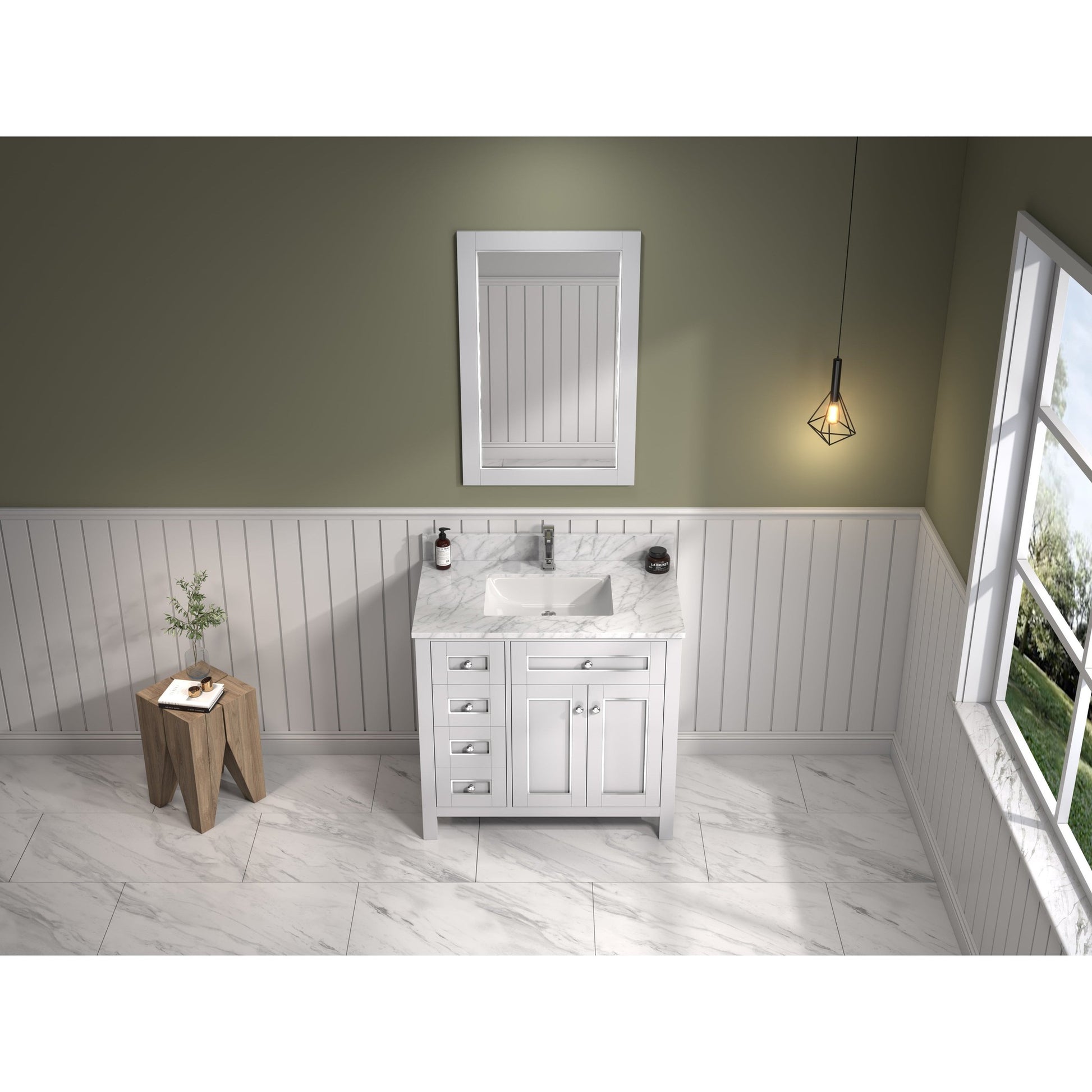 Legion Furniture 36" White Freestanding Vanity With White Marble Top and Single White Ceramic Sink