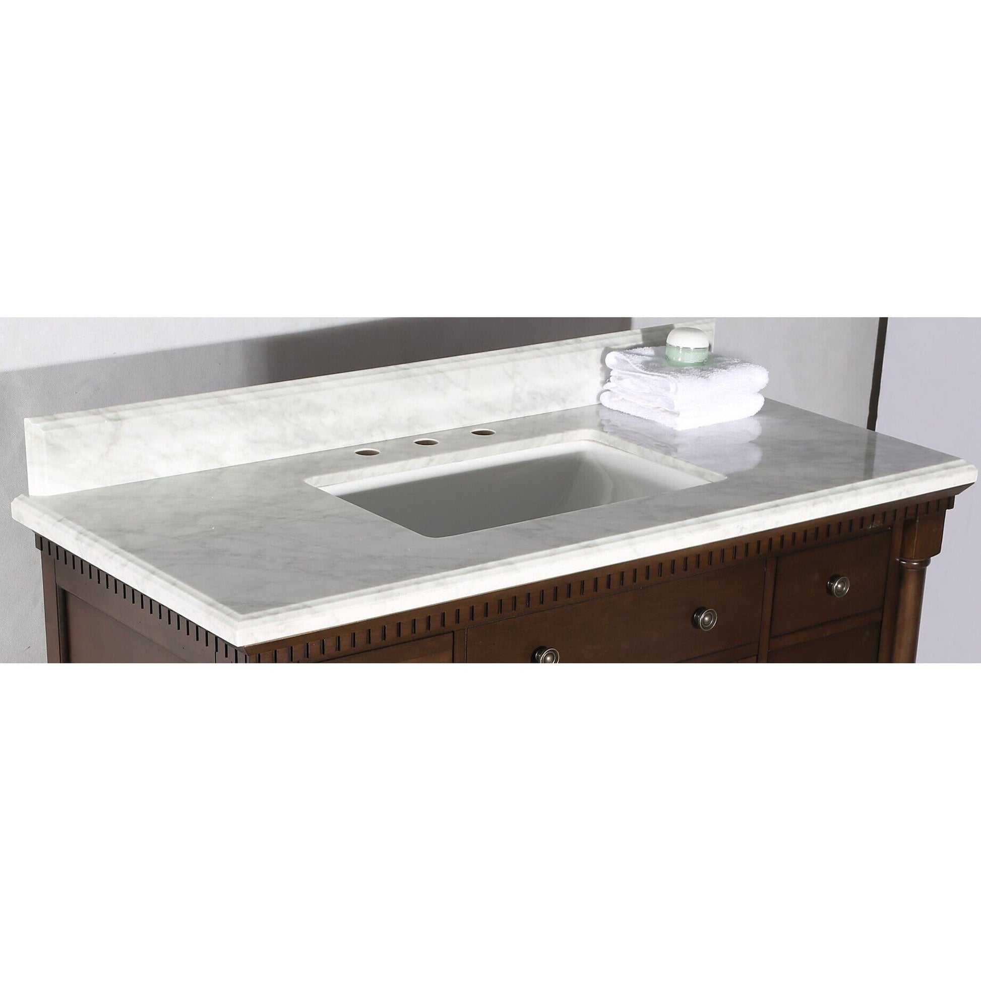 Legion Furniture 48" Antique Coffee Freestanding Vanity With Carrara White Top and Ceramic Sink