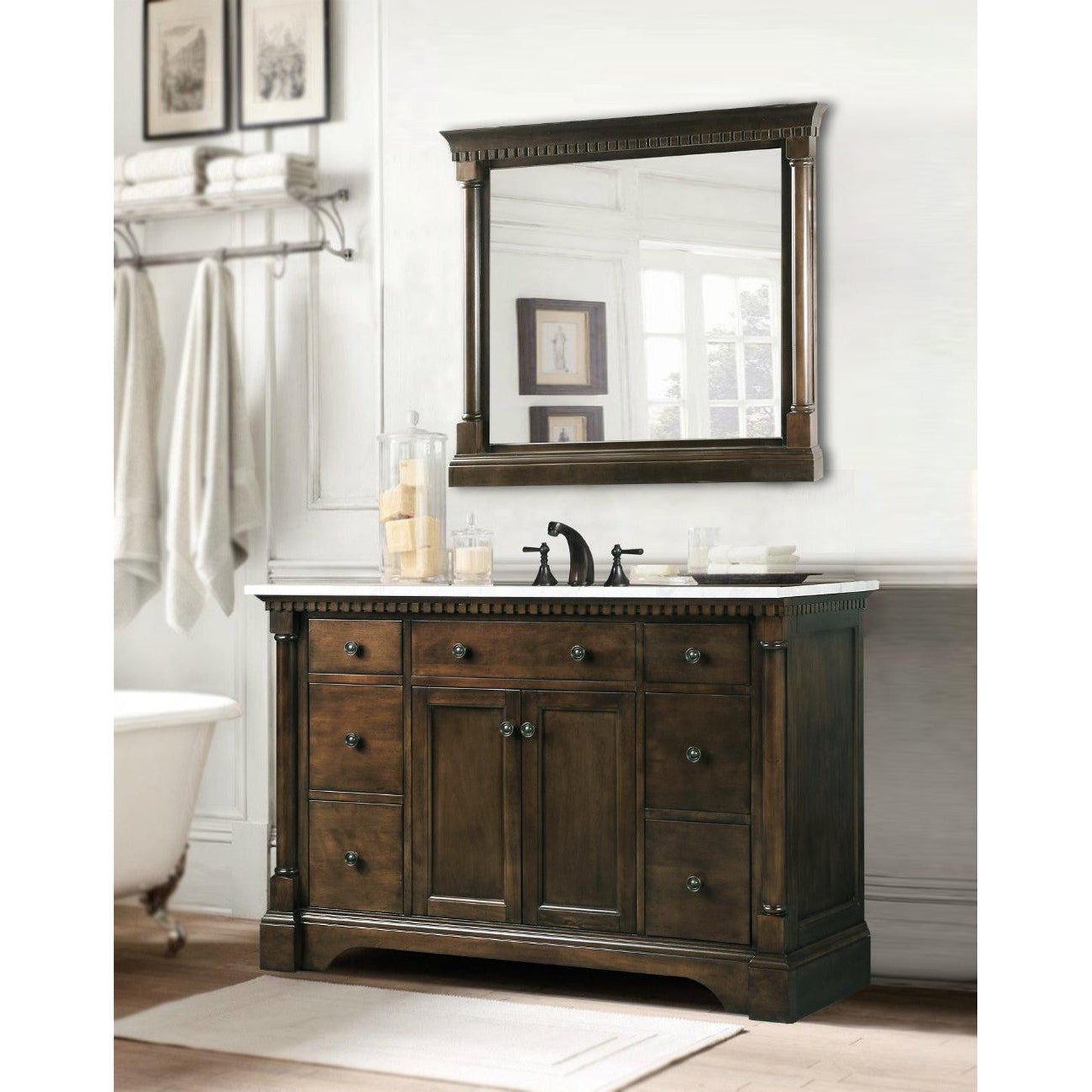 Legion Furniture 48" Antique Coffee Freestanding Vanity With Carrara White Top and Ceramic Sink