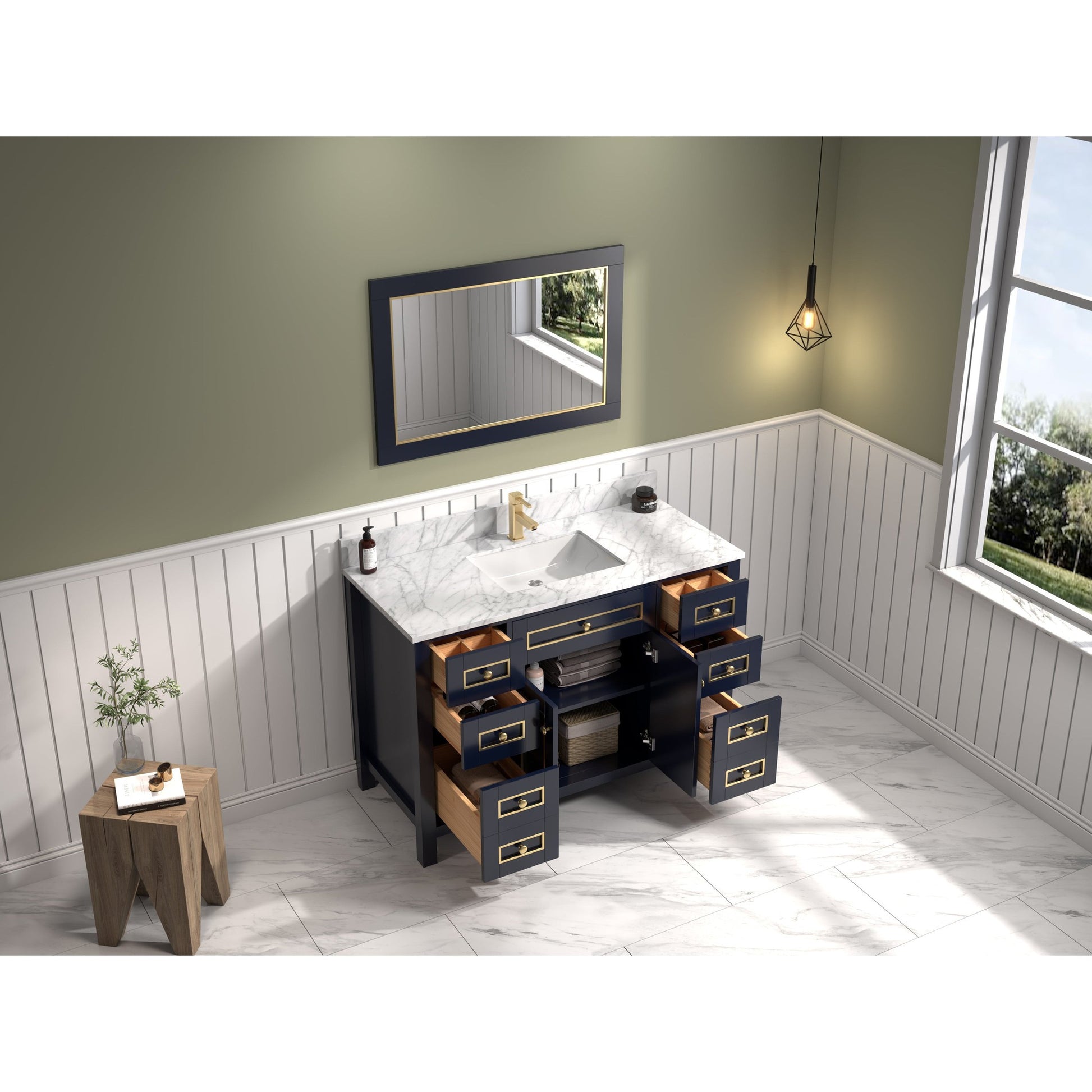 Legion Furniture 48" Blue Freestanding Vanity With White Marble Top and Single White Ceramic Sink