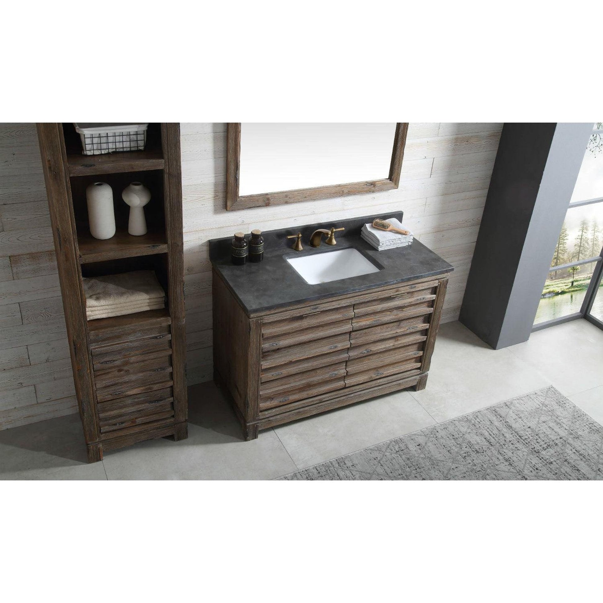 Legion Furniture 48" Brown Rustic Freestanding Vanity With Moon Stone Top, Backsplash and White Ceramic Sink