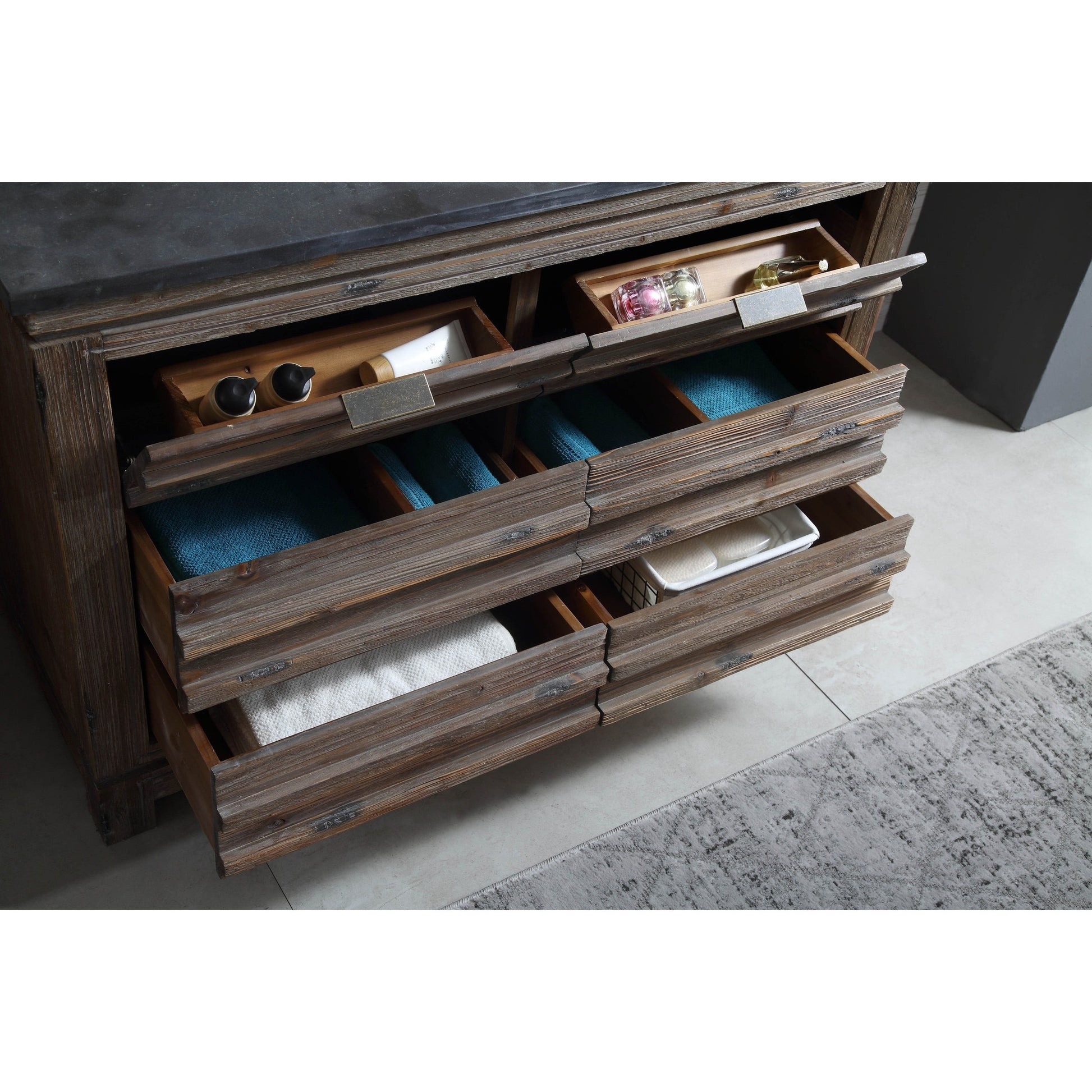 Legion Furniture 48" Brown Rustic Freestanding Vanity With Moon Stone Top, Backsplash and White Ceramic Sink