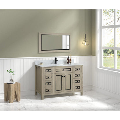 Legion Furniture 48" Light Oak Freestanding Vanity With White Marble Top and Single White Ceramic Sink