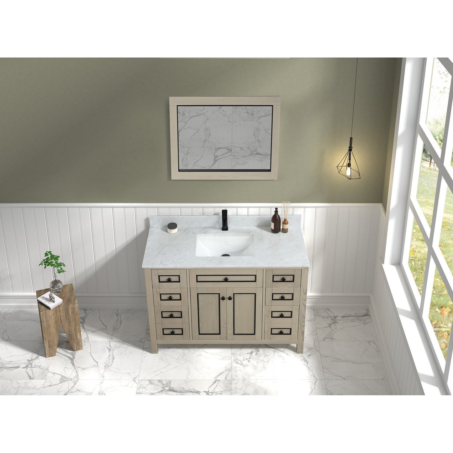 Legion Furniture 48" Light Oak Freestanding Vanity With White Marble Top and Single White Ceramic Sink