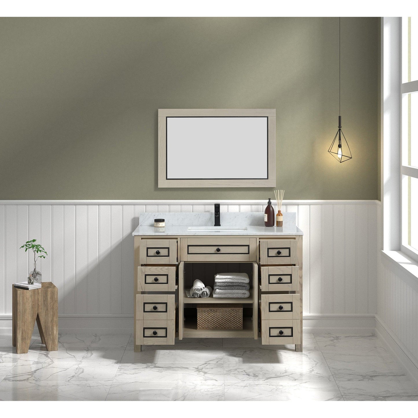 Legion Furniture 48" Light Oak Freestanding Vanity With White Marble Top and Single White Ceramic Sink