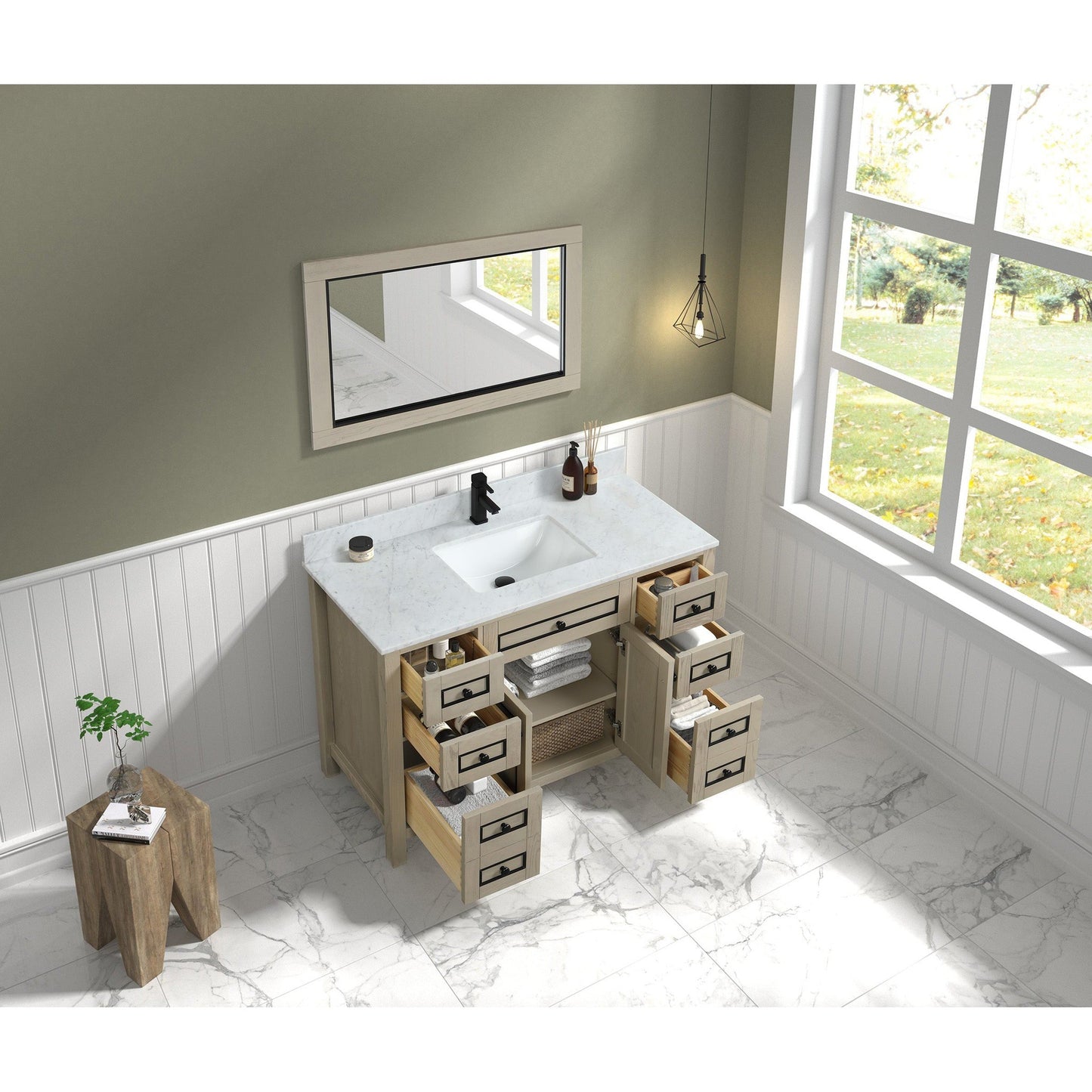 Legion Furniture 48" Light Oak Freestanding Vanity With White Marble Top and Single White Ceramic Sink