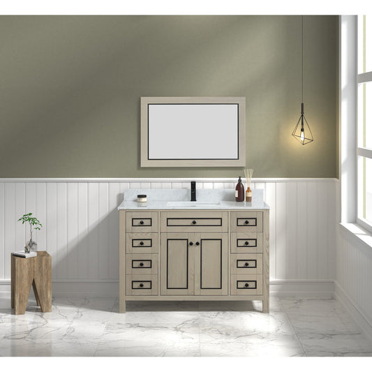 Legion Furniture 48" Light Oak Freestanding Vanity With White Marble Top and Single White Ceramic Sink