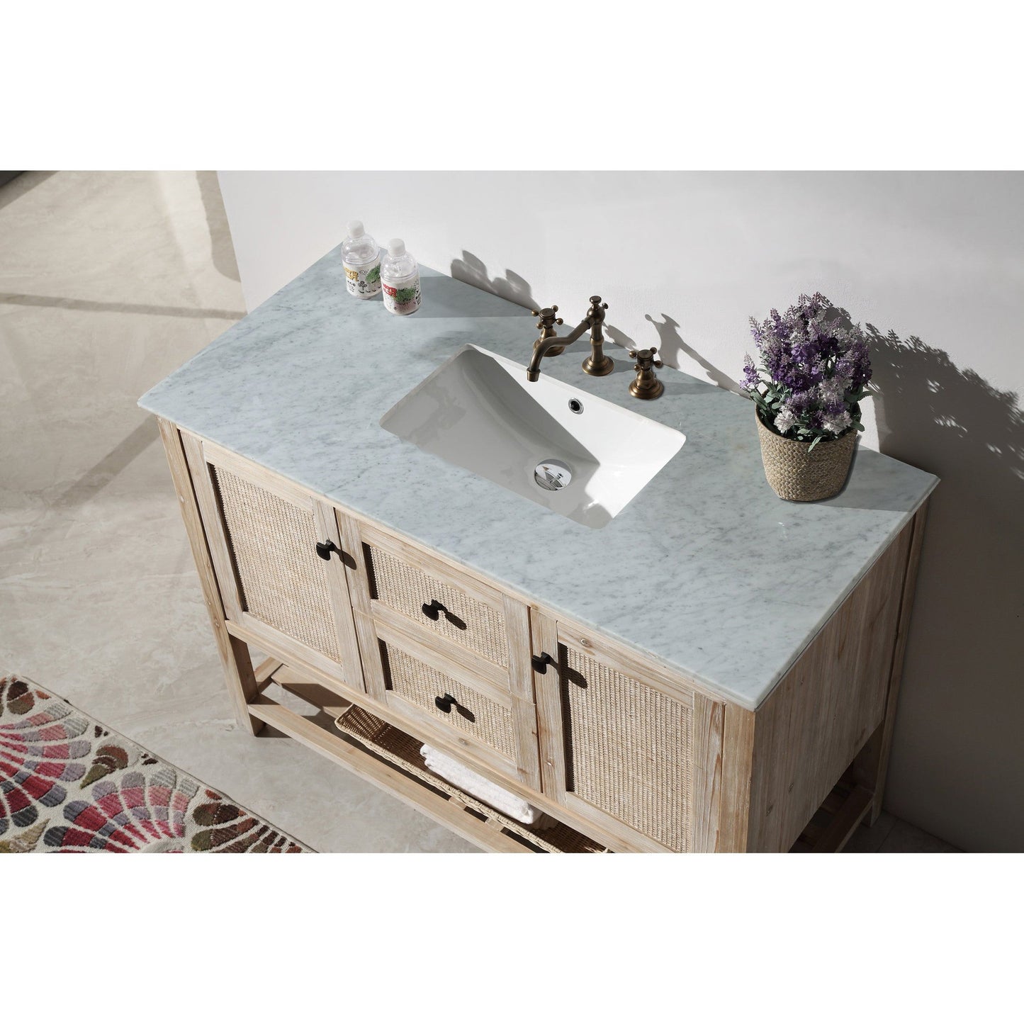 Legion Furniture 48" Rustic White Wash Freestanding Vanity With Marble Top and White Ceramic Sink
