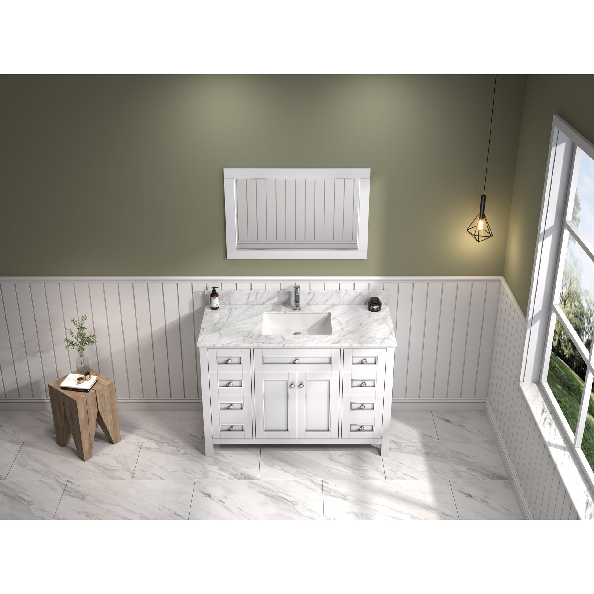 Legion Furniture 48" White Freestanding Vanity With Carrara White Marble Top and Single White Ceramic Sink