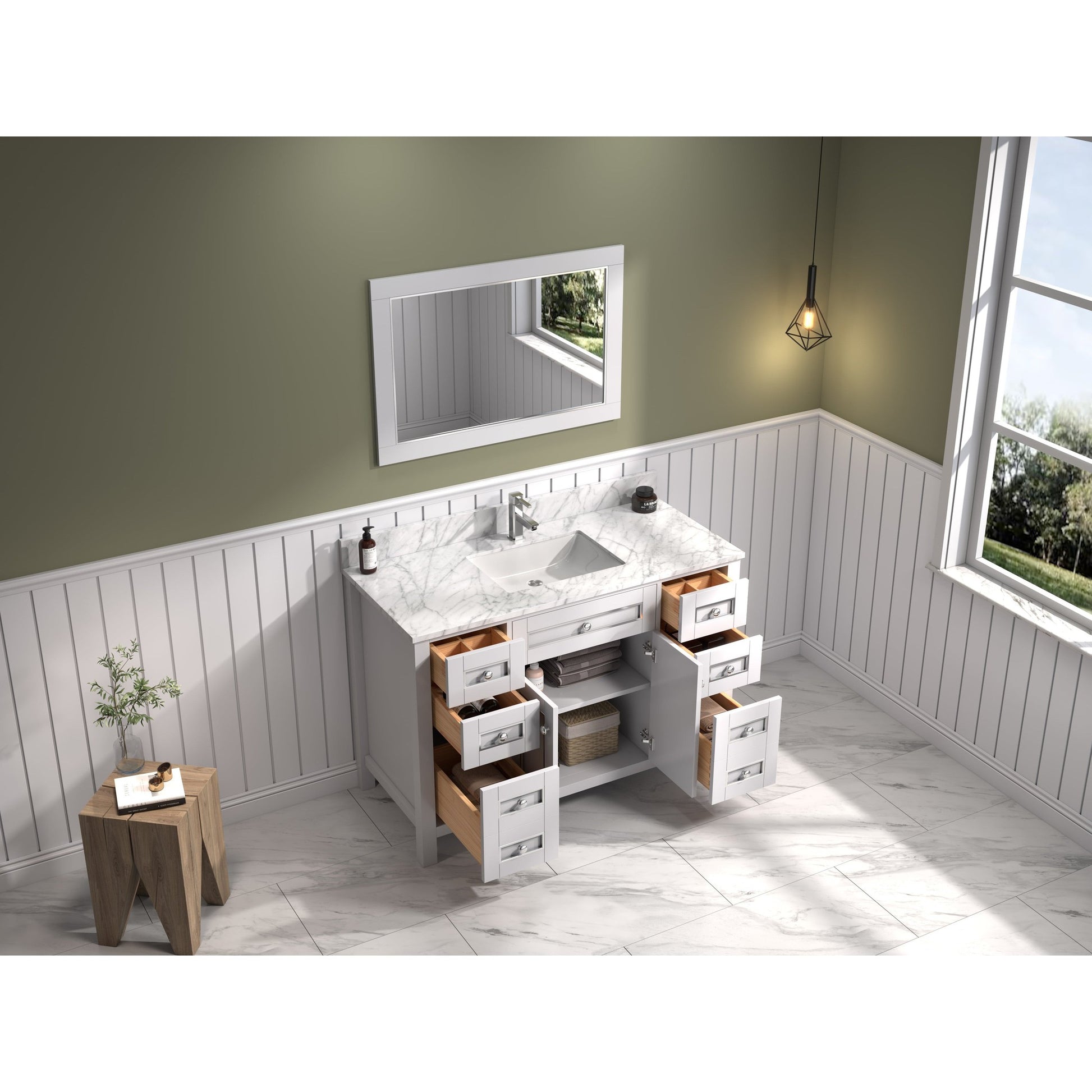 Legion Furniture 48" White Freestanding Vanity With Carrara White Marble Top and Single White Ceramic Sink