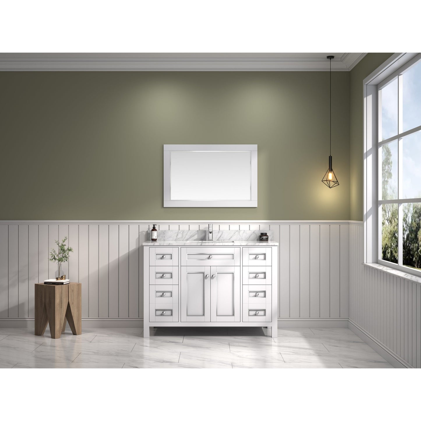 Legion Furniture 48" White Freestanding Vanity With Carrara White Marble Top and Single White Ceramic Sink