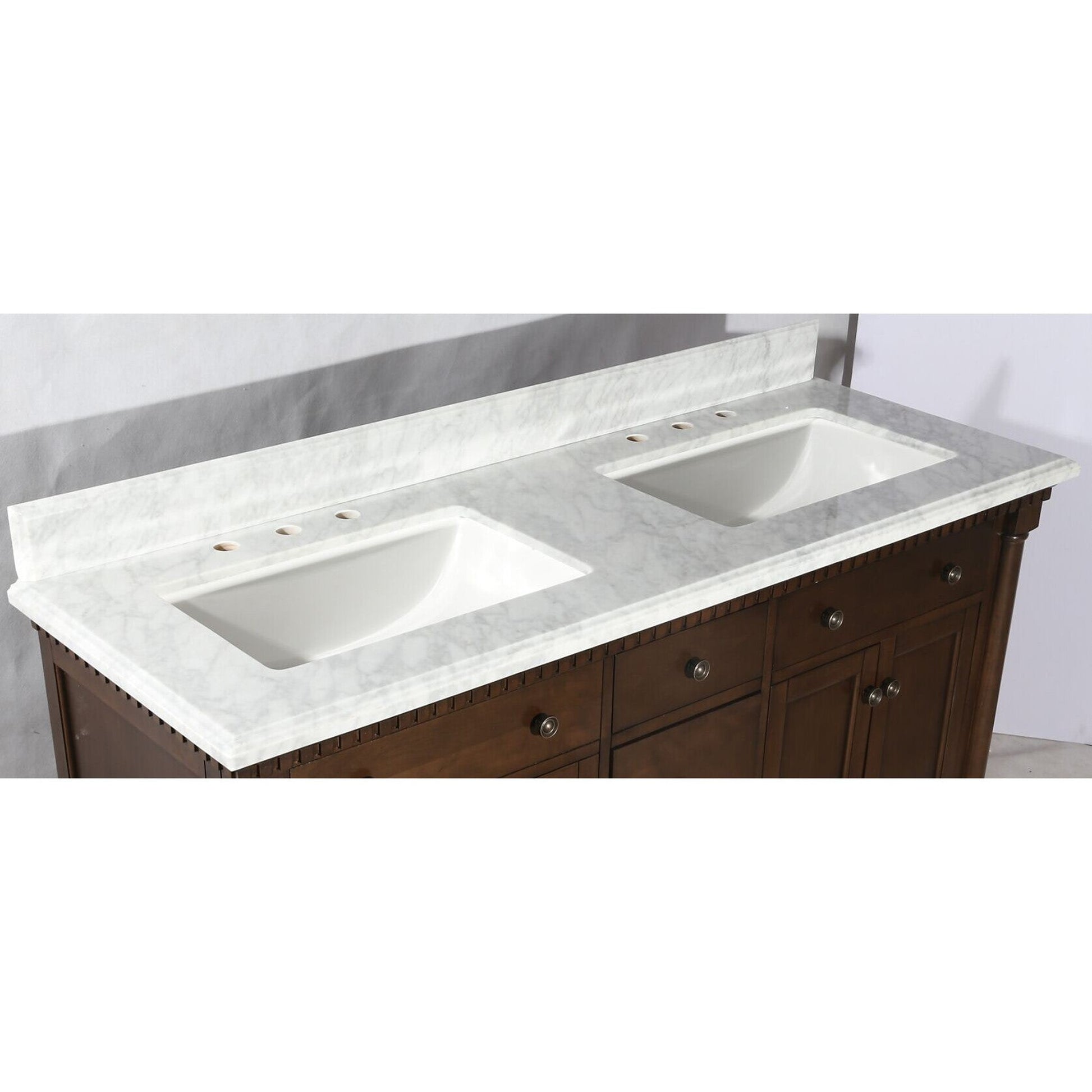 Legion Furniture 60" Antique Coffee Freestanding Vanity With Carrara White Top and Double Ceramic Sink