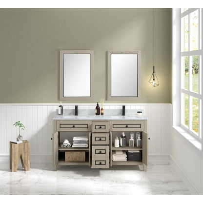 Legion Furniture 60" Light Oak Freestanding Vanity With Carrara White Marble Top and Double White Ceramic Sink