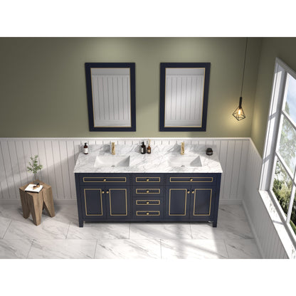 Legion Furniture 72" Blue Freestanding Vanity With Carrara White Marble Top and Double White Ceramic Sink