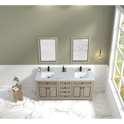 Legion Furniture 72" Light Oak Freestanding Vanity With Carrara White Marble Top and Double White Ceramic Sink