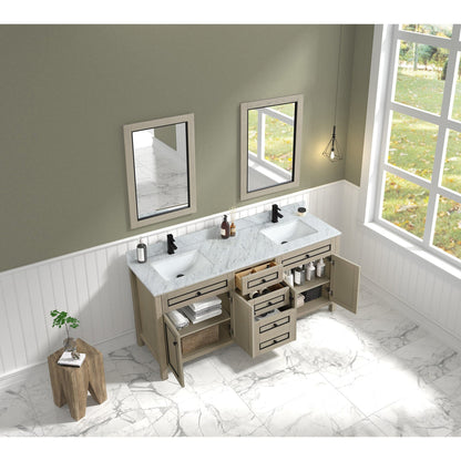 Legion Furniture 72" Light Oak Freestanding Vanity With Carrara White Marble Top and Double White Ceramic Sink