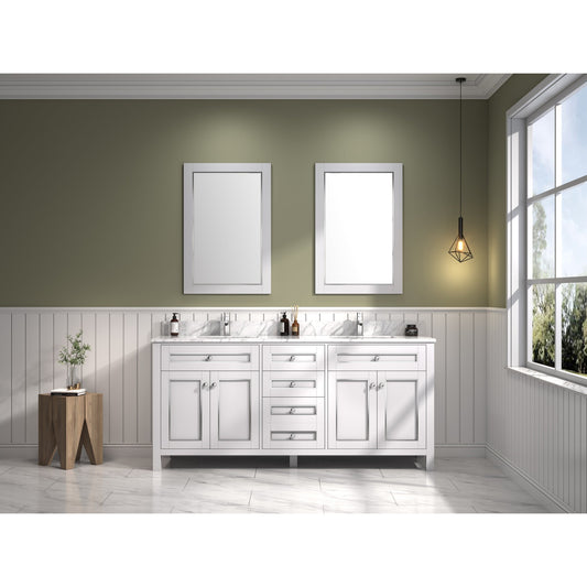 Legion Furniture 72" White Freestanding Vanity With Carrara White Marble Top and Double White Ceramic Sink